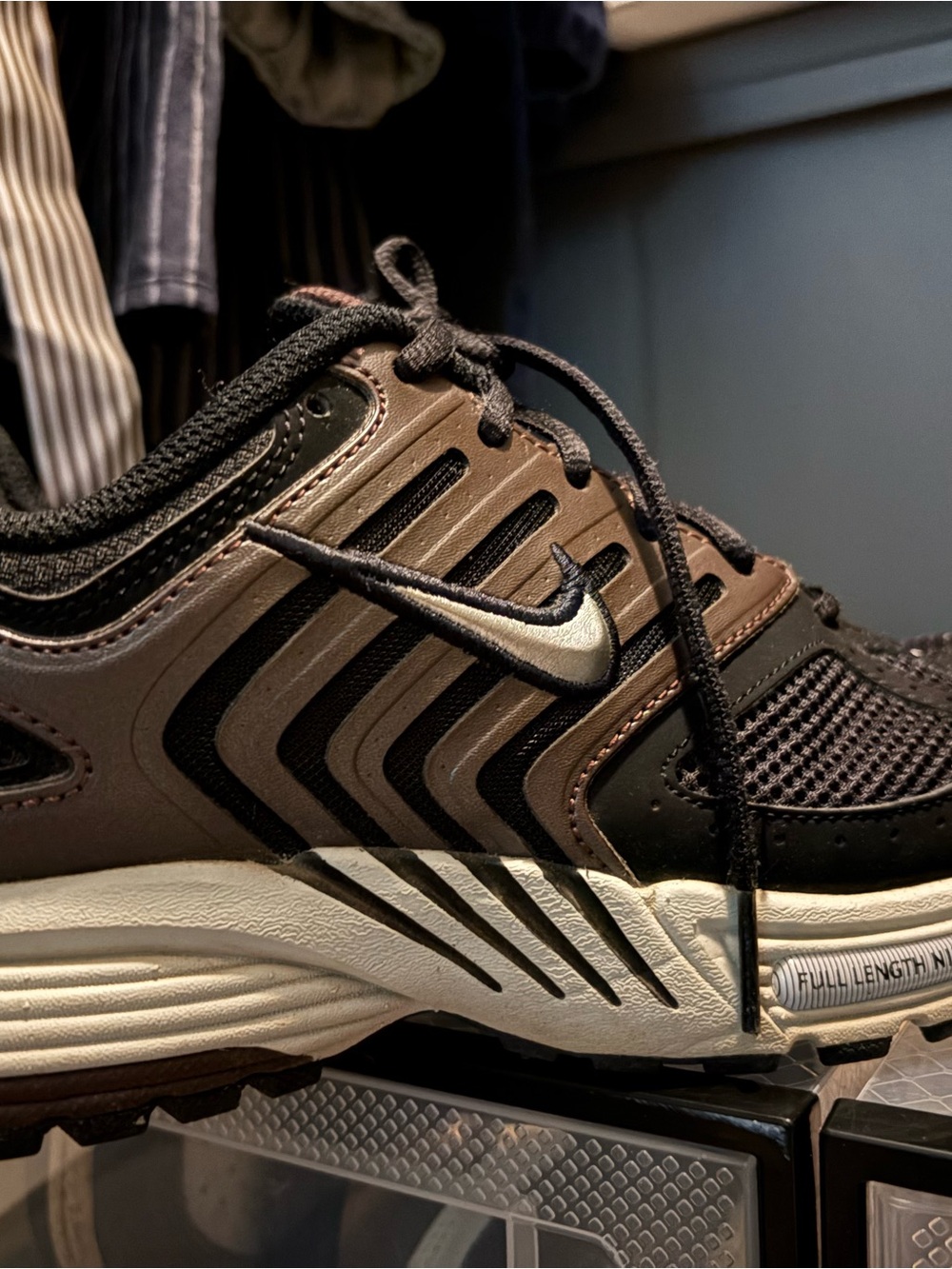 Nike Men’s Black and Brown Sneakers with Silver Swoosh